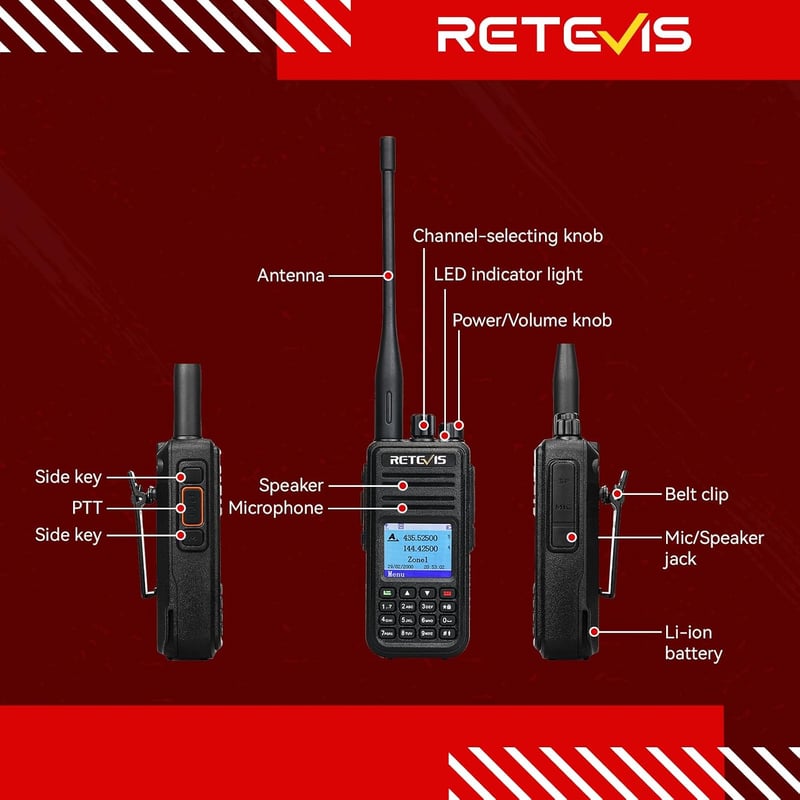 Retevis RT3S DMR analóg digitális amatőr rádió OpenGD77 támogatással, dupla idősávos ismétlő, kompatibilis Mototrbo Animal II, fekete, 1 db