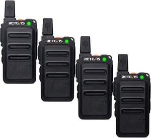 Stație radio portabilă Retevis RT619 Mini PMR446, VOX, reîncărcabilă, 1300 mAh, cu cablu de încărcare USB 2 în 1, 4 bucăți, negru