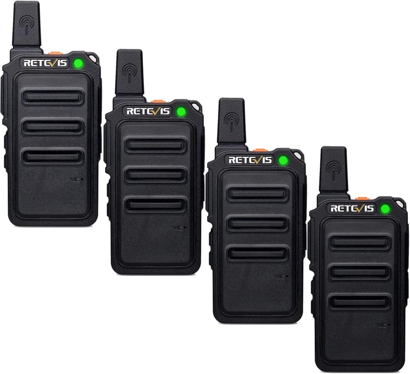 Stație radio portabilă Retevis RT619 Mini PMR446, VOX, reîncărcabilă, 1300 mAh, cu cablu de încărcare USB 2 în 1, 4 bucăți, negru