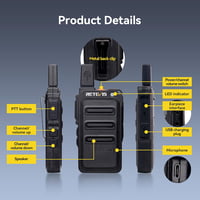 Stație radio portabilă Retevis RT619 Mini PMR446, VOX, reîncărcabilă, 1300 mAh, cu cablu de încărcare USB 2 în 1, 4 bucăți, negru 2