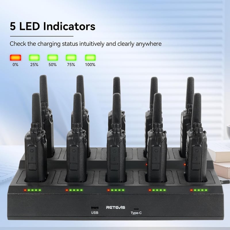 Retevis RT668 PMR446 Walkie Talkie 10db Fekete + 10in1 Töltő USB Type-C