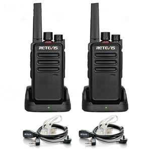 Set walkie-talkie PMR Retevis RT668 cu căști, funcție VOX, stație radio portabilă cu rază lungă de acțiune pentru adulți, negru, 2 buc.