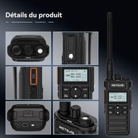 Set 2 stații radio emisie-recepție Retevis RT86S cu cască, rază lungă de acțiune, ecran LCD, baterie 2600 mAh, încărcare USB-C, apel de grup, negru 8