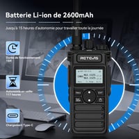 Set 2 stații radio emisie-recepție Retevis RT86S cu cască, rază lungă de acțiune, ecran LCD, baterie 2600 mAh, încărcare USB-C, apel de grup, negru 3