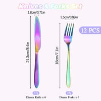 RETON 12 részes színes rozsdamentes acél evőeszköz készlet 6 személyre steak kés villa tükörfényes, mosogatógépben mosható 2