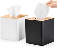 RETON négyzet alakú szövetbox bambusz tetővel, fekete-fehér szövetadagoló 1