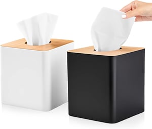RETON četvrtasti držač za maramice s bambusovim poklopcem - crno/bijeli - 2 kom.