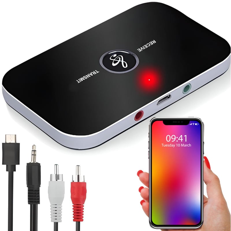 Adaptor Bluetooth AUX Retoo RCA 2 în 1, Transmițător-Receptor Wireless, Cablu Audio 3,5 mm, Latență Scăzută, pentru MP3, HiFi, Boxe, TV, PC, Mașină, Căști, Negru