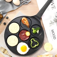 Retoo Panvica na lievance so 7 otvormi s emoji motívom, 26,5 cm, nepriľnavá panvica na palacinky so smajlíkmi, čierna, vhodná aj na vajíčka 5