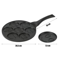 Retoo Panvica na lievance so 7 otvormi s emoji motívom, 26,5 cm, nepriľnavá panvica na palacinky so smajlíkmi, čierna, vhodná aj na vajíčka 8