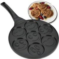 Retoo Panvica na lievance so 7 otvormi s emoji motívom, 26,5 cm, nepriľnavá panvica na palacinky so smajlíkmi, čierna, vhodná aj na vajíčka 1
