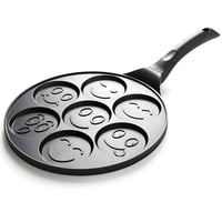 Retoo Panvica na lievance so 7 otvormi s emoji motívom, 26,5 cm, nepriľnavá panvica na palacinky so smajlíkmi, čierna, vhodná aj na vajíčka 2