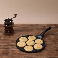 Retoo Panvica na lievance so 7 otvormi s emoji motívom, 26,5 cm, nepriľnavá panvica na palacinky so smajlíkmi, čierna, vhodná aj na vajíčka 4