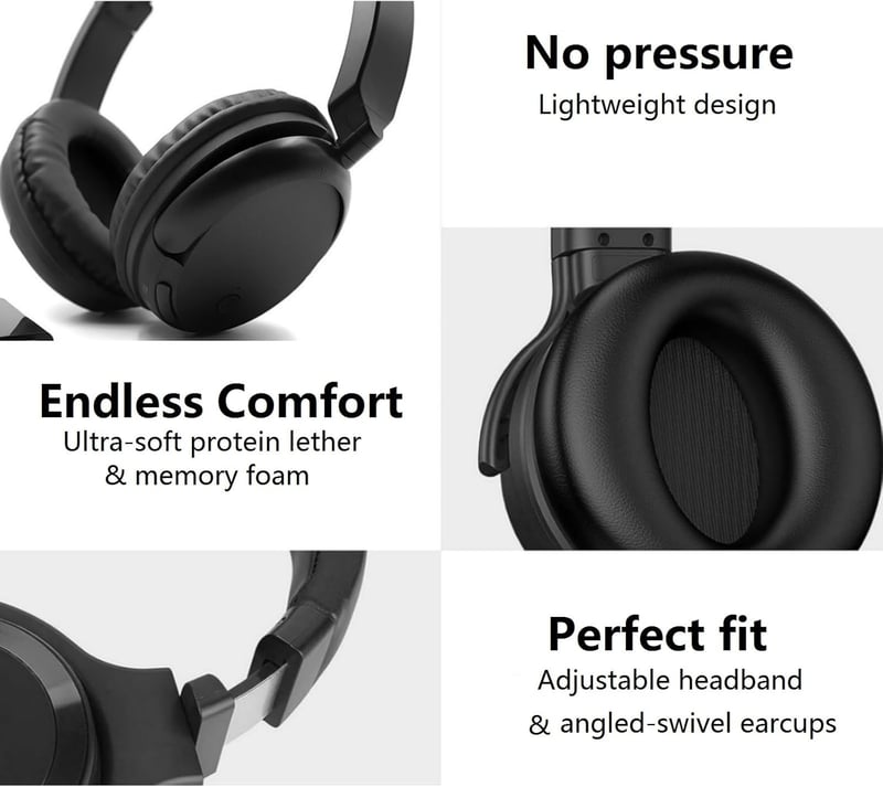 RETRADEKING Wireless Bluetooth fejhallgató TV, telefon és PC-hez, könnyű HiFi sztereó, mély basszus, fekete