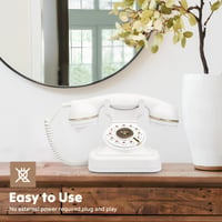 Sangyn Retro Asztali Telefon Klasszikus Forgótárcsás Design Fémcsengővel Otthonra és Irodába - Gombos Tárcsázás, Fehér 3