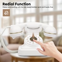 Sangyn Retro Asztali Telefon Klasszikus Forgótárcsás Design Fémcsengővel Otthonra és Irodába - Gombos Tárcsázás, Fehér 5