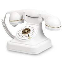 Sangyn Retro Asztali Telefon Klasszikus Forgótárcsás Design Fémcsengővel Otthonra és Irodába - Gombos Tárcsázás, Fehér 1