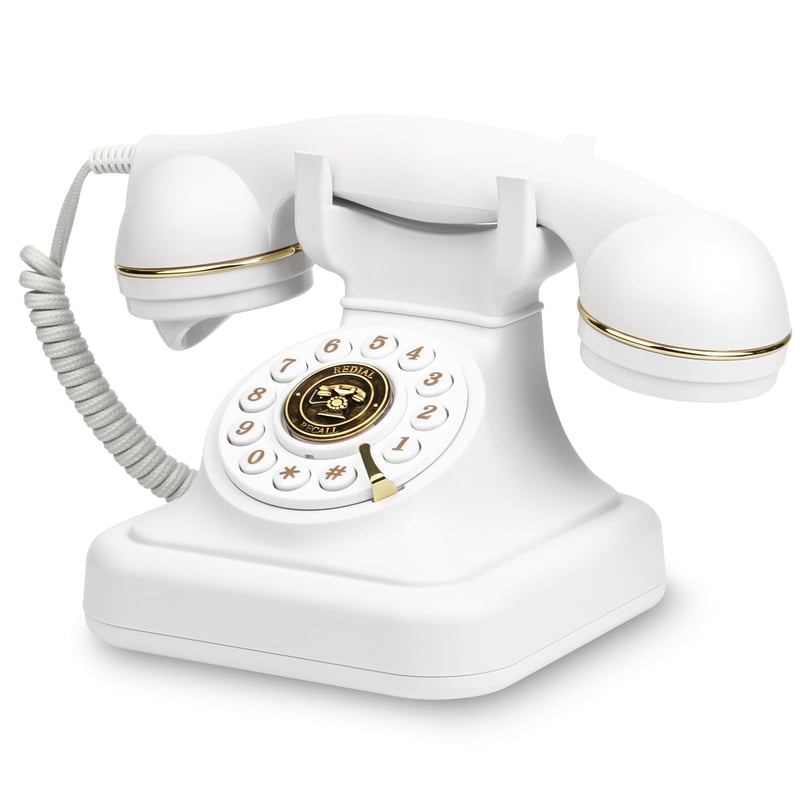 Sangyn Retro Asztali Telefon Klasszikus Forgótárcsás Design Fémcsengővel Otthonra és Irodába - Gombos Tárcsázás, Fehér