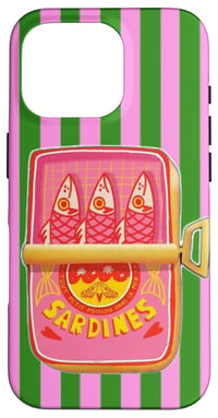 Retro puzdro na iPhone 16 Pro s letným vzorom sardiniek – roztomilý obal na telefón v preppy štýle 1