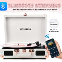 RetroAudio vinylový gramofón so vstavanými reproduktormi, 3-rýchlostný prenosný LP prehrávač v štýle kufríka s Bluetooth, RCA a slúchadlovým výstupom, biela ružové zlato 2