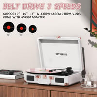 RetroAudio vinylový gramofón so vstavanými reproduktormi, 3-rýchlostný prenosný LP prehrávač v štýle kufríka s Bluetooth, RCA a slúchadlovým výstupom, biela ružové zlato 4