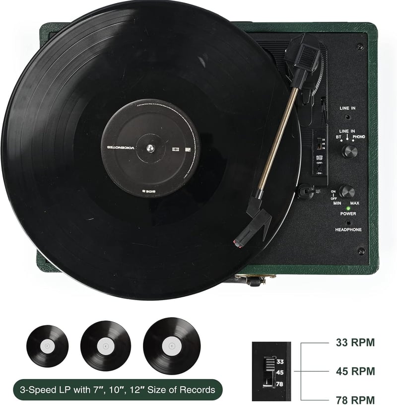 Retrolife 3 sebességes Bluetooth lemezjátszó RCA kimenettel és beépített hangszóróval