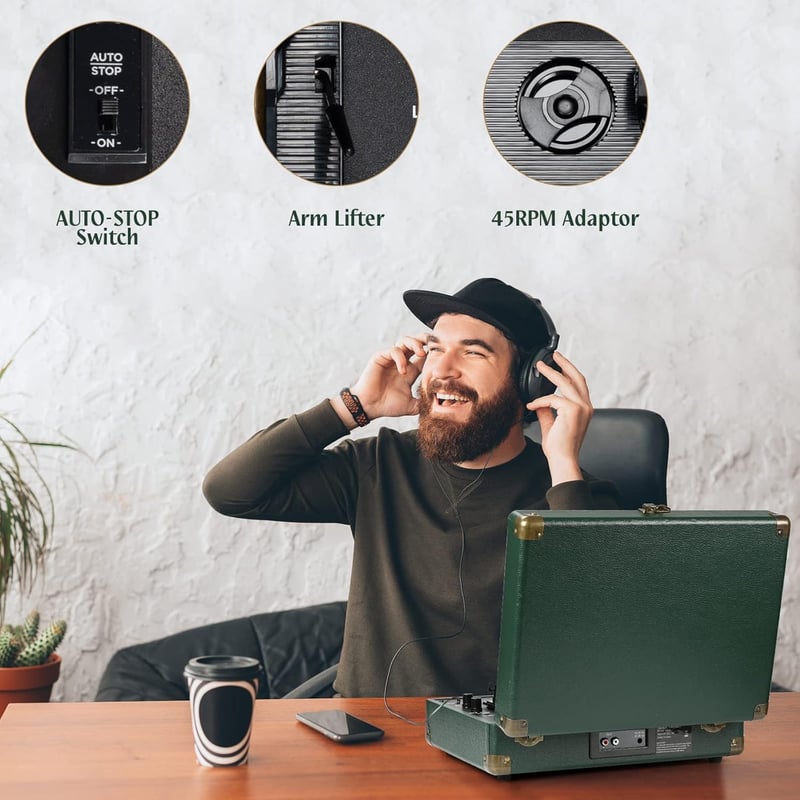 Retrolife 3 sebességes Bluetooth lemezjátszó RCA kimenettel és beépített hangszóróval