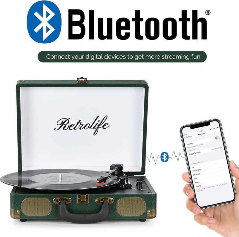 Retrolife 3 sebességes Bluetooth lemezjátszó RCA kimenettel és beépített hangszóróval