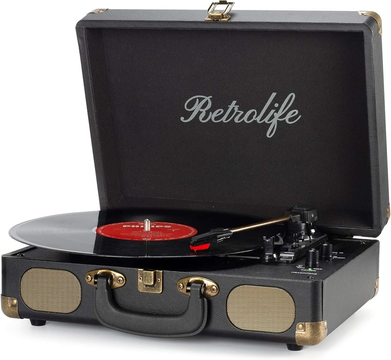 Retrolife 3 sebességes Bluetooth lemezjátszó RCA kimenettel és beépített hangszóróval