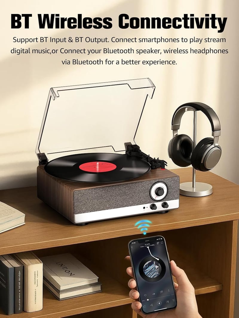 Retrolife 7 az 1-ben Bluetooth lemezjátszó beépített hangszórókkal övhajtással, 3 sebességű, pitch vezérlés, RCA kimenet, automata leállás,