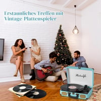 Prenosný kufríkový gramofón Retrolife s Bluetooth, 33/45/78 ot./min, remeňovým pohonom, vstavanými reproduktormi a RCA, AUX a slúchadlovým výstupom, akvamarínová modrá 7