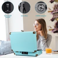 Retrolife Türkiz hordozható lemezjátszó Bluetooth 33/45/78 RPM beépített hangszóró RCA line out AUX fejhallgató kimenettel 5
