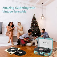 Retrolife Türkiz hordozható lemezjátszó Bluetooth 33/45/78 RPM beépített hangszóró RCA line out AUX fejhallgató kimenettel 7