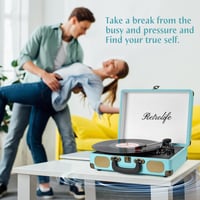 Retrolife Türkiz hordozható lemezjátszó Bluetooth 33/45/78 RPM beépített hangszóró RCA line out AUX fejhallgató kimenettel 6