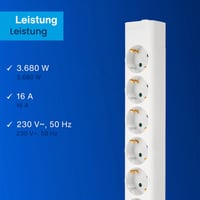 Distribuitor REV - Priză multiplă cu 6 posturi fără cablu, 3500 W, alb 5