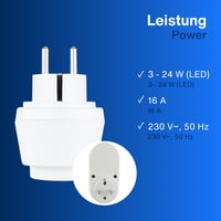 REV EMD201 Zásuvkový stmievač – pre LED, žiarovkové a halogénové svetlá, 3-200 W, biely, Plug and Play, s otočným vypínačom 5