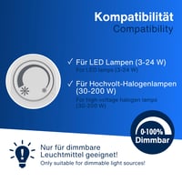 REV EMD201 Zásuvkový stmievač – pre LED, žiarovkové a halogénové svetlá, 3-200 W, biely, Plug and Play, s otočným vypínačom 3