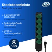REV Vonkajšia rozvodka so 6 zásuvkami, IP44, kábel 1,4 m, 3500 W, čierno-zelená, na vonkajšie použitie 2