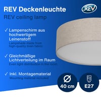 REV LED stropna svjetiljka okrugla 40 cm s platnenim sjenilom u vintage stilu boje krtice za spavaću i dnevnu sobu toplo bijelo svjetlo 3