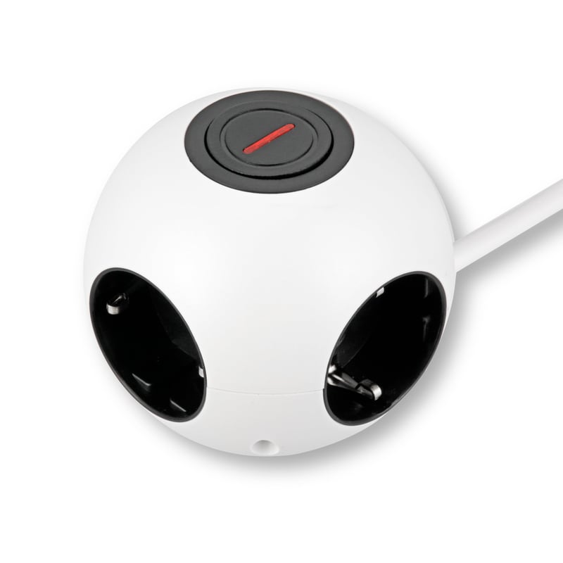 Cub prelungitor REV PowerGlobe cu întrerupător, cablu 1,4 m, 3500 W, alb-negru