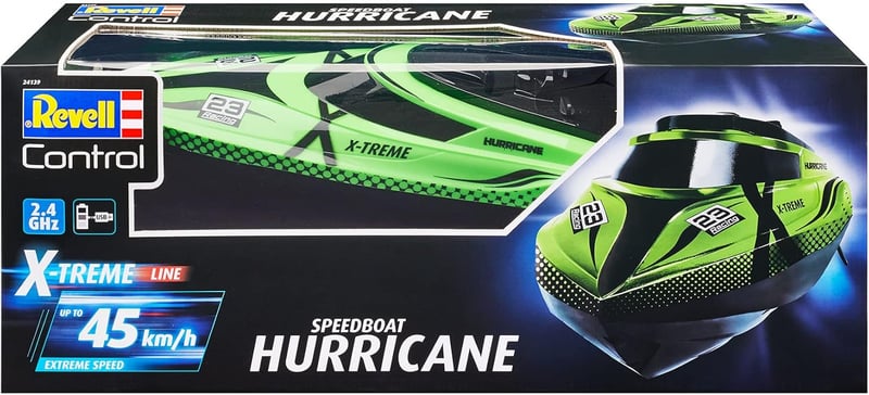 Revell Control X-Treme Hurricane távirányítós motorcsónak, 45 km/h sebesség, 2.4 GHz, 46 cm, zöld/fekete, 7 éves kortól