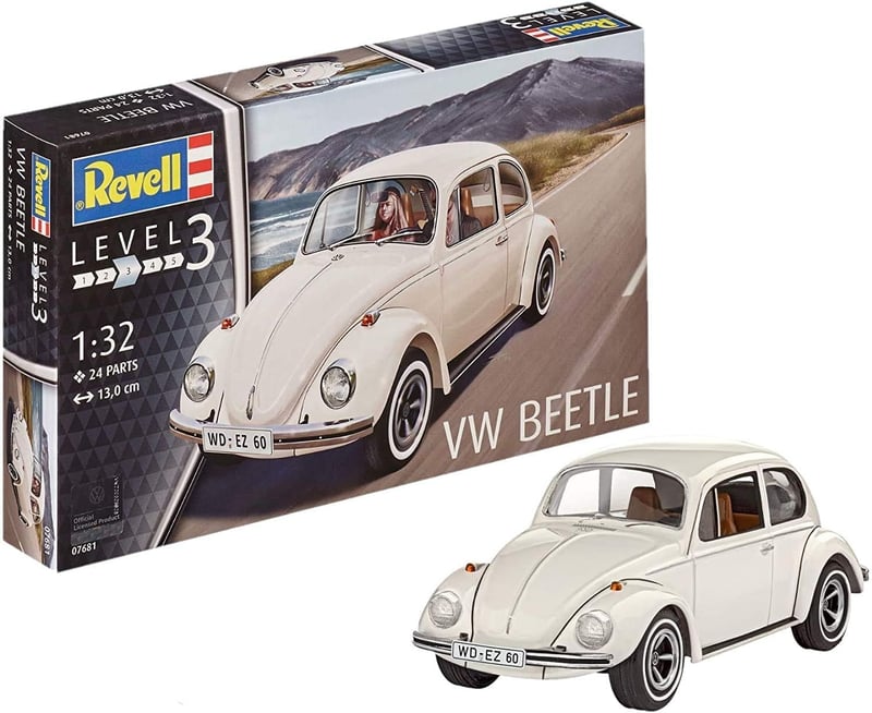 Plastový model auta Revell Volkswagen VW Beetle 1968, mierka 1:32, úroveň 3, pre pokročilých modelárov, bez lepidla a farieb