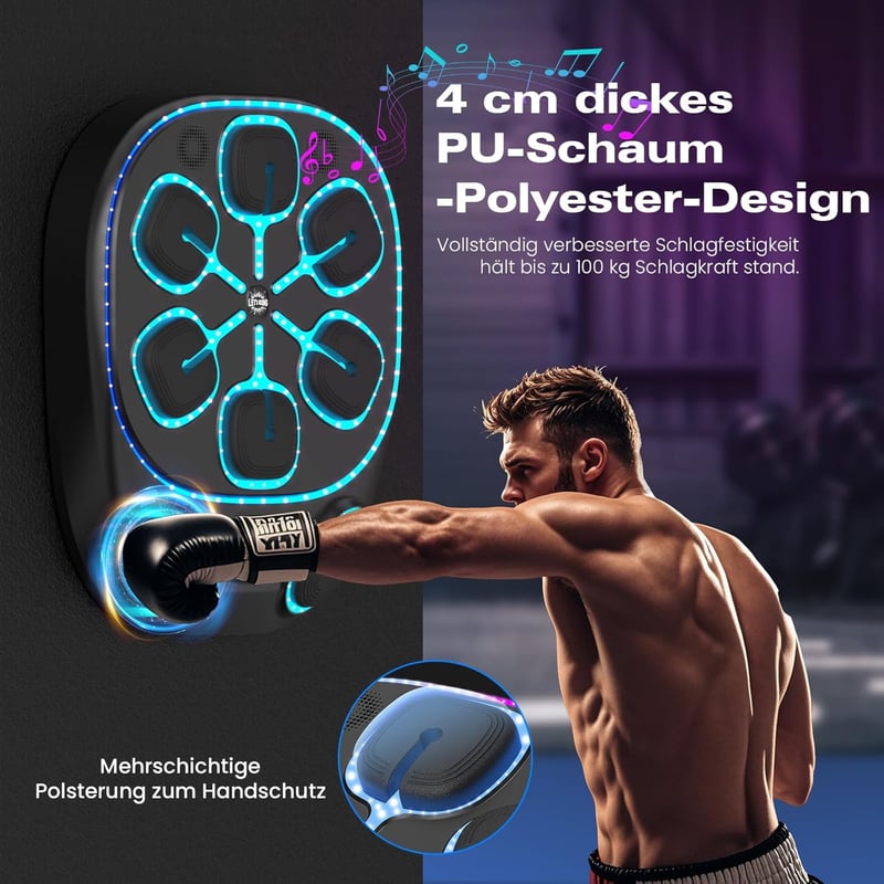 RevFit Zenélő Boxgép LED Világítással - Bluetooth, 9 Sebességi Mód, Számláló Funkció, 61 cm, Felnőtt/Gyerek Edzéshez, 2 Pár Kesztyűvel