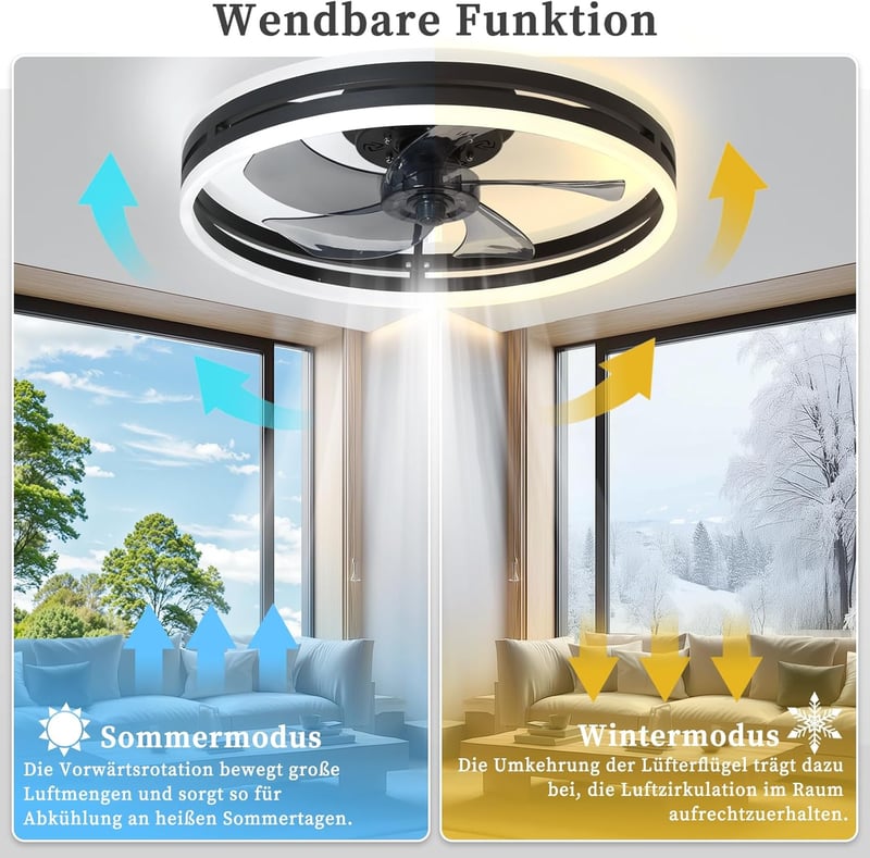Revneey Csendes Mennyezeti Ventilátor Lámpa 50W Dimmelhető Távirányítóval és App Vezérléssel