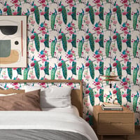 ReWallpaper Öntapadós Tapéta 44,5cm×12m - Vintage Zöld Páva Mintás Vízálló Faliborítás Fürdőszobába, Konyhába, Folyosóra - Bézs Virágos PVC  6