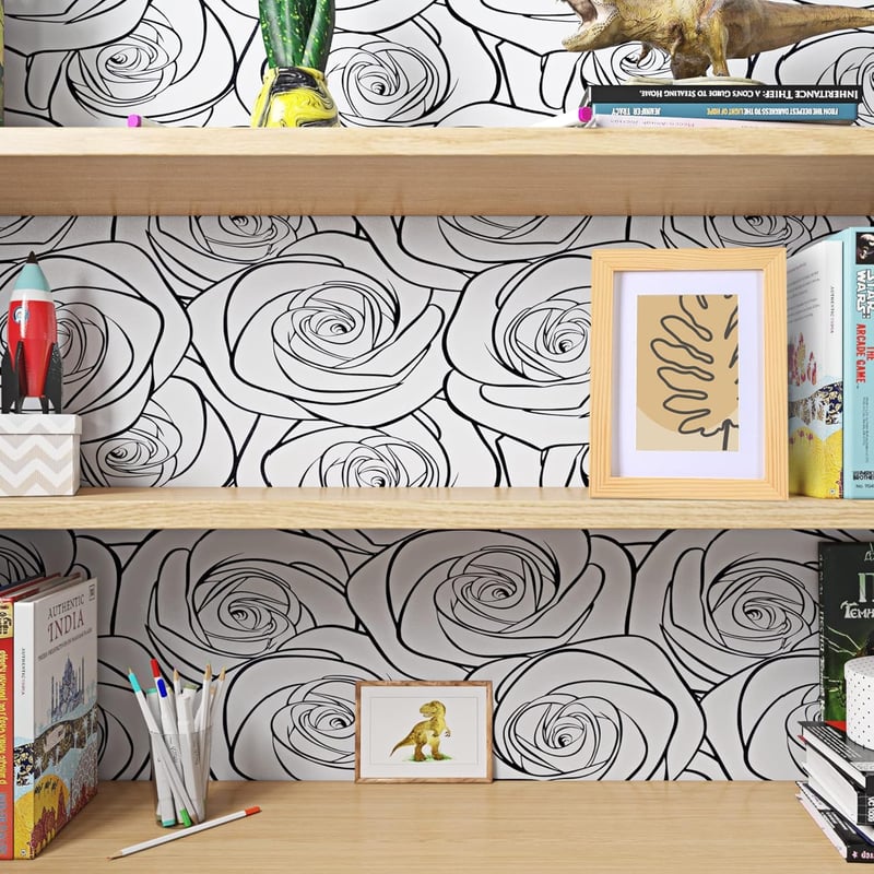 ReWallpaper Öntapadós Tapéta Rózsa Virág Fekete Fehér Modern Minimalist 44,5cm