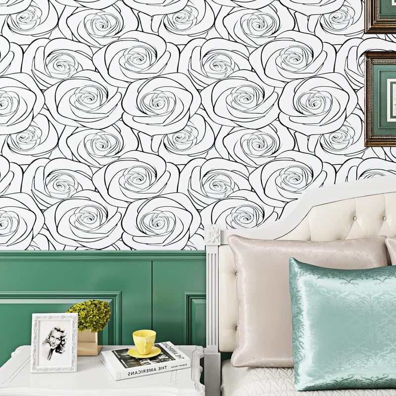 ReWallpaper Öntapadós Tapéta Rózsa Virág Fekete Fehér Modern Minimalist 44,5cm