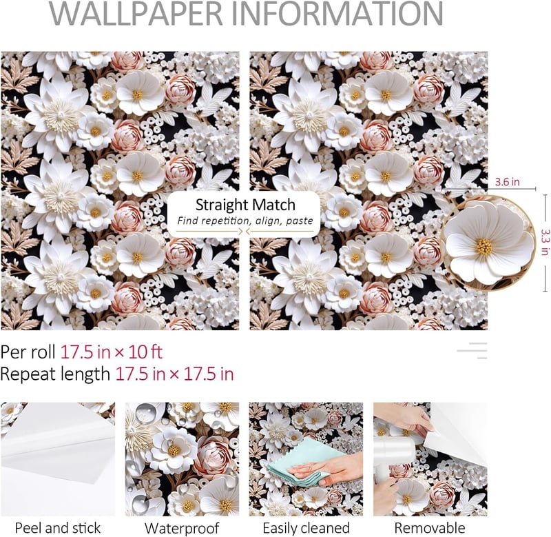 ReWallpaper Öntapadós Tapéta Virágmintás Vintage 3D Hatás Rózsaszín 44,5cm x 3m