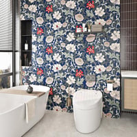 ReWallpaper Vintage kék virágos öntapadós tapéta 44,5 cm x 7 m zöld leveles mintával, fürdőszobába vízálló fólia bútorra 5
