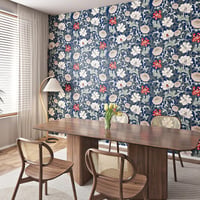 ReWallpaper Vintage kék virágos öntapadós tapéta 44,5 cm x 7 m zöld leveles mintával, fürdőszobába vízálló fólia bútorra 4